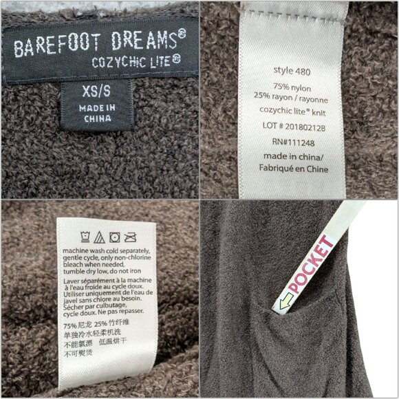 Barefoot Dreams CozyChic Lite Cardigan Womens Brown Hooded Open Front Size XS/S - Picture 6 of 8